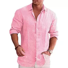 Camisa de linho de algodão manga longa masculina, plus size, monocromática, estilo casual, outono, venda quente