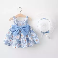 Imagem do Bebê recém-nascido Cotton Beach Suspender Dress e Sun Hat Princess Dress, Toddler Girl Clothes, Verão, 2 pcs