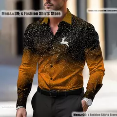 Natal masculino veados impressão camisa casual botões de água de manga comprida festa de ano novo impressão 3d XS-6XL