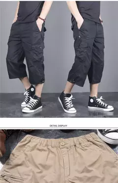 Calção de carga de comprimento longo masculino, calça Capri de algodão elástica casual com vários bolsos, curto tático militar, calções quentes, verão, 5XL - loja online