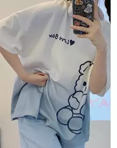 Imagem do 5xl feminino verão bonito manga curta pijamas pulôver outerwear moda casa roupas leves para a primavera
