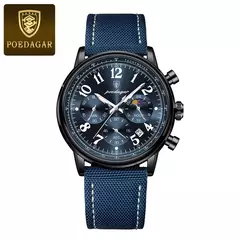 POEDAGAR-Relógio desportivo militar de luxo masculino, cronógrafo luminoso impermeável, relógios masculinos, quartzo, nylon, couro, data na internet