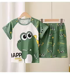 Imagem do Novo verão crianças pijamas conjunto de 2 peças roupas de ar condicionado para meninos meninas bebê manga curta roupas para casa na moda