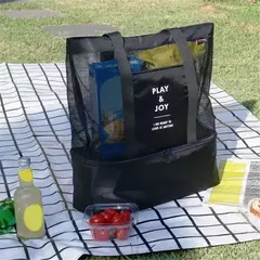 Imagem do Grande bolsa de malha transparente de camada dupla para mulheres, alta capacidade, preservação de calor, piquenique, praia, bolsa, escritório, almoço, lanches, bolsa