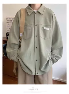 Jaqueta masculina casual de veludo, camisa manga longa, streetwear solta com bolsos, botão pesado para baixo, outono - loja online