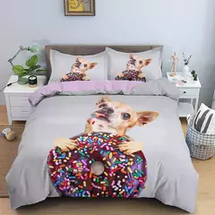 Animal Pet Duvet Cover Set para crianças, cão bonito Hugging, Donut Bedding Set, Consolador de cão 3D, Soft Polyester Quilt Cover, 3pcs