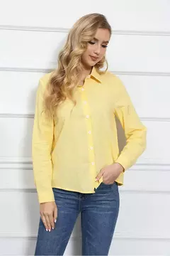Lazer Branco Amarelo Camisas Botão Lapela Cardigan Top Lady Loose Long Sleeve Oversized Camisa Mulheres Blusas Outono Blusas Mujer - loja online