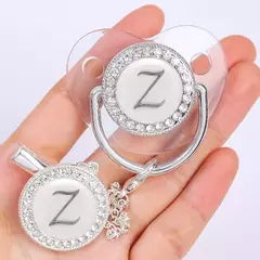 Imagem do Clipe de chupeta personalizado bebê titular chupetas de luxo recém-nascido prata Bling mordedor de silicone transparente infantil livre de BPA
