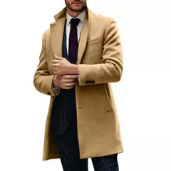 Sobretudo de lã de comprimento médio masculino, monocromático, gola alta, jaqueta solta, botão Fit, casaco de negócios, jaquetas masculinas, moda, inverno