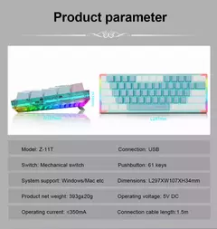 E-YOOSO Z11T USB com fio, teclado de jogos mecânico, azul, vermelho, chave 61 teclas, gamer, russo, brasileiro, português para computador portátil - Wolf Magazine