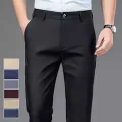 Calça stretch preta monocromática masculina, calça casual inteligente, secagem rápida, coreana, reta, escritório, primavera, outono, nova