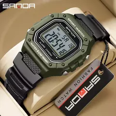 SANDA-Militar Masculino Resistente à Água Relógios Esportivos, Big Dial LED Digital Relógios de Pulso, cronômetros para Masculino, Exército, Moda, 2156