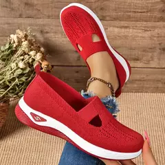 Sapatos mistos de tricô elástico para mulheres, mocassins de plataforma respirável de malha externa, sapatilhas leves resistentes ao desgaste, verão