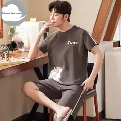 Conjunto pijama masculino de malha de algodão, conjunto de pijamas manga curta, terno letra, Homewear masculino, tamanho XL a XXL, verão na internet