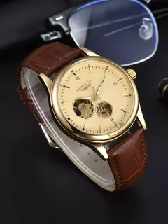 Relógio de pulso mecânico automático masculino, relógio estilo elegante, esqueleto de roma