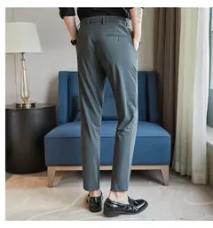Calça elástica de seda gelada masculina, alta qualidade, respirável, casual, de negócios, escritório, social, primavera, verão, 2022 - Wolf Magazine
