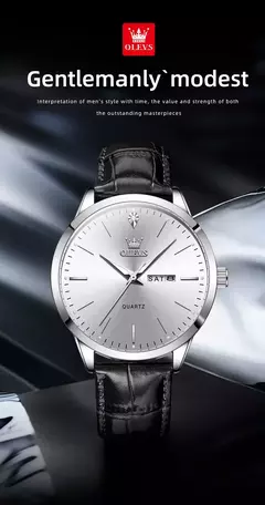 Imagem do OLEVS-Relógio Quartz Masculino, Relógio de Pulso em Couro, Big Dial, Calendário Duplo, Impermeável, Luminoso, Top Brand, Moda, 2935, 43mm