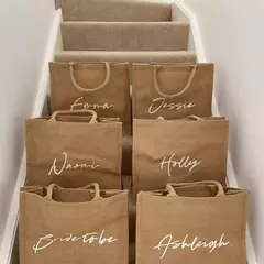 Saco de praia serapilheira com nome personalizado para damas de honra, bolsa de dama de honra, presente de casamento