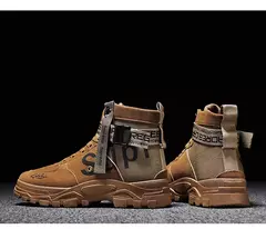 Imagem do Botas masculinas 2024 novo outono dedo do pé redondo alta bunda plataforma de fundo grosso botas na moda grande 46 rendas até aumento de altura botas ao ar livre