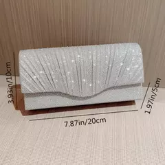 Bolsa de embreagem prata glitter para mulheres, bolsa de noite envelope, bolsa longa elegante, bolsa de ombro corrente, bolsa de casamento, moda