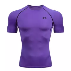 Imagem do T-shirt de compressão masculina, secagem rápida, mangas curtas, ginásio esporte, top, camisa de treino, roupa de jogging, verão