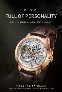 OBLVLO Luxo Retrô Casual Masculino Esqueleto Automático Relógios Mecânico Pulseira Pele de Bezerro Vidro Cristal Mineral Mostrador À Prova D' Água 45 VM