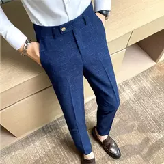 Calça xadrez listrada masculina, calça justa, social, de negócios, casamento, noivo, nova moda, alta qualidade, 2024 - comprar online