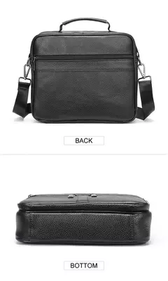 Imagem do Bolsa de ombro de couro genuíno para homens Bolsa preta de couro, saco do mensageiro do escritório do negócio, saco crossbody masculino