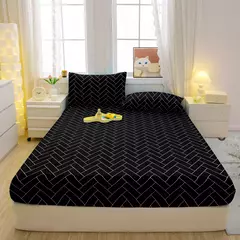 Equipado folha equipada com geometria impressa para cama quarto, simples e moderna com fronhas, 1 conjunto - Wolf Magazine