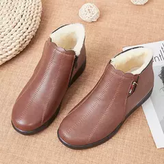 Botas de sola macia para mulheres, sapatos de couro, pelúcia de algodão, meio-leaged, idosos, mãe, inverno, venda quente na internet