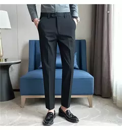 Calça de terno quente de pelúcia masculina, calça monocromática, cintura elástica, formal, negócios, fina, escritório, social, vestido, outono, inverno, 2023 - Wolf Magazine