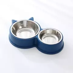 Imagem do Novo filhote de cachorro gatinho suprimentos de alimentação dois tigelas para animais de estimação bebedor de comida para cães de aço inoxidável prato bebendo para animais de estimação dispositivo de acesso alimentador
