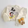 Mickey Mouse moletons estampados para bebês meninos, moletons e calças com gola O, roupas de treino cinza, moda casual, novo estilo