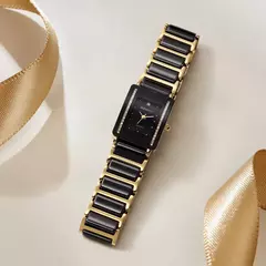 Imagem do BERNY-Relógio quartzo cerâmica masculina e feminina, relógio de pulso retangular, pulseira, luxo, ouro, relógios casal, relógios de presente, moda