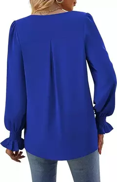 Nova camisa feminina de chiffon de cor sólida com decote em v pulôver queimado manga comprida camisa superior senhora do escritório elegante cáqui blusas soltas - comprar online