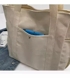 Imagem do Bolsa de ombro monocromática para mulheres, sacolas grandes, bolsos múltiplos, bolsa de trabalho, bege e preta