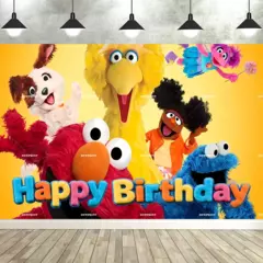 Pano de fundo de feliz aniversário dos desenhos animados s-sésamo rua tema decorações de aniversário festa de aniversário das crianças banner fotografia adereços na internet