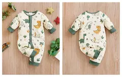 Macacão de algodão dinossauro dos desenhos animados para bebê recém-nascido, roupas de manga comprida, confortáveis e macias, meninos e meninas, 0-18, primavera e outono