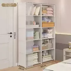 Imagem do Dustproof High Capacity Partition Wardrobe, Open Bookshelf, Montagem simples Armário de armazenamento, Mobília do quarto, 6 camadas, 5 camadas