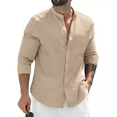 Camisas masculinas de algodão de manga comprida, camisas brancas, monocromáticas, streetwear de botão, respirável, negócios, outono - Wolf Magazine