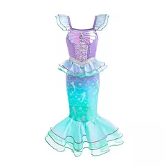 Meninas roxo-azul sereia ariel cosplay vestido de halloween vestido de festa de aniversário meninas praia vestido de férias - loja online