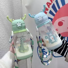 Garrafa de água Deer Horn para crianças, grande capacidade, copo de palha de plástico, estudante, menina kawaii, crianças, desenhos animados, 500ml - loja online