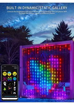 Inteligente Curtain String Lights com Bluetooth App Control, Fada de Natal Luz, guirlanda, Picture Display, Party Decor, DIY, WS2812B, 400 LEDs - comprar online