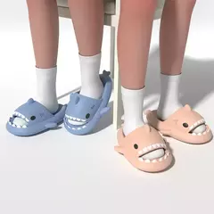 Imagem do Chinelos de tubarão dos desenhos animados para homens e mulheres, slides internos do banheiro, moda casal, sapatos baixos, sandálias, EVA suave, chinelos de praia, verão