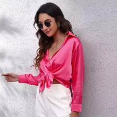 Blusa cetim manga comprida feminina, camisa de seda, tops soltos, streetwear elegante, roupas de primavera e outono - Wolf Magazine