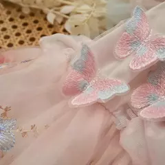 Baby Girls' Princess Mesh Sheer Romper, Summer Kids Party Clothes, Borboleta, Bordado de flores, Vestido de manga voadora, Headband - Wolf Magazine