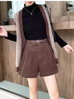 Shorts de veludo emagrecedor cintura alta feminino, cor café, calças botas na moda, outono e inverno, nova chegada, 2023