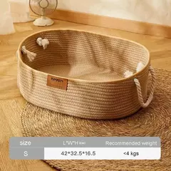 Cama japonesa para gatos, formato oval, tecido à mão, rattan, verão, resfriamento, cesta para gatinhos, corda de algodão, cestas para arranhar gatos - Wolf Magazine