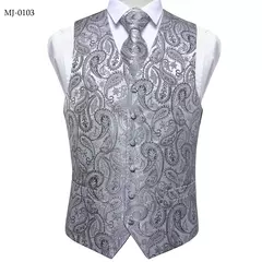 Imagem do Festa de casamento ouro colete paisley floral jacquard colete masculino 4 pçs colete gravata lenço anel hanky abotoaduras conjunto dibangu