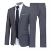Blazer monocromático masculino e calças conjunto de terno, colarinho de corte, lapela bolsos, botões, noivo, elegante, 2 pcs set